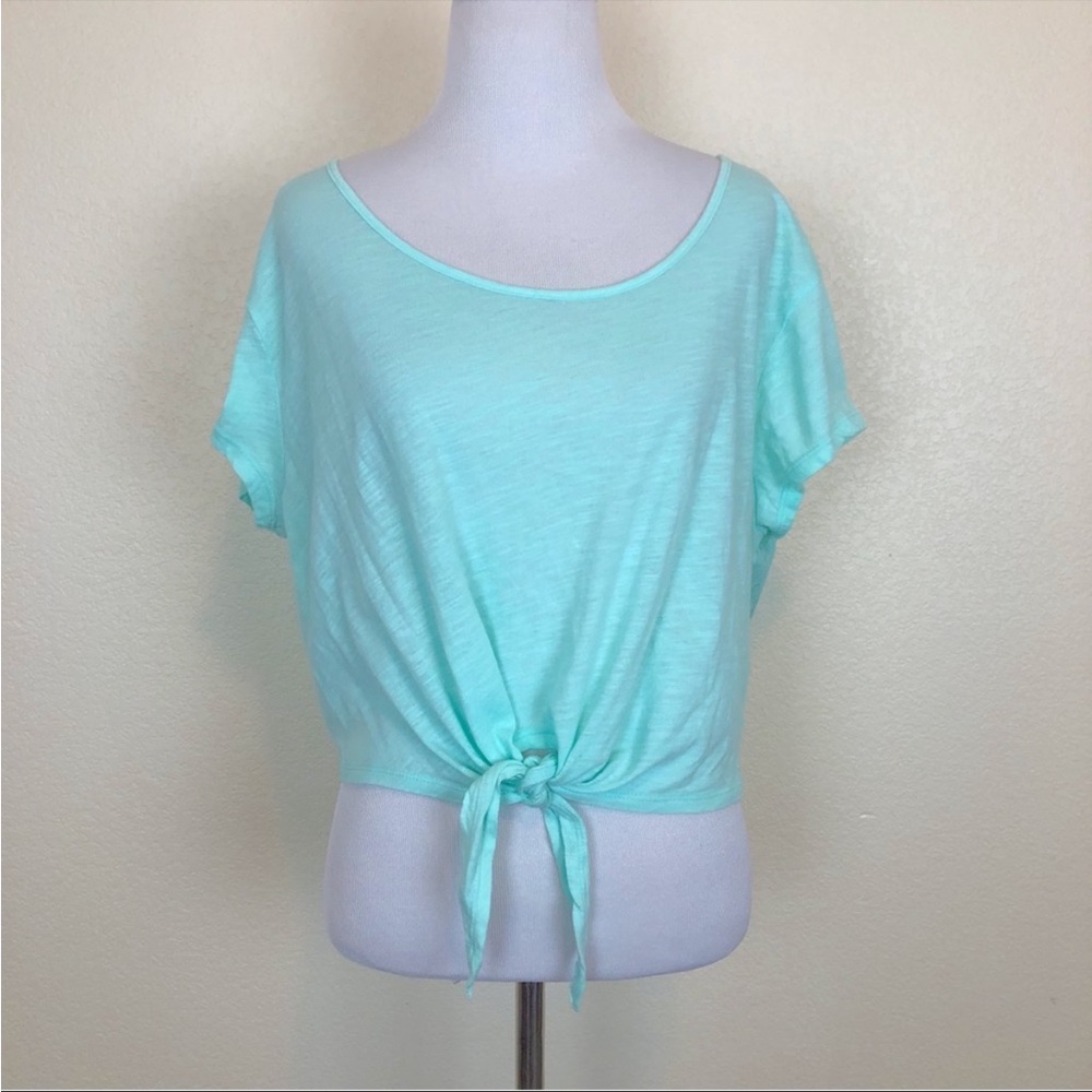 PINK Victoria's Secret Mint Green Cropped Front Tie Top with Lace Back - Size XS